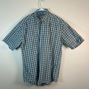 Roper mens blue and tan short sleeve button up shirt size XL